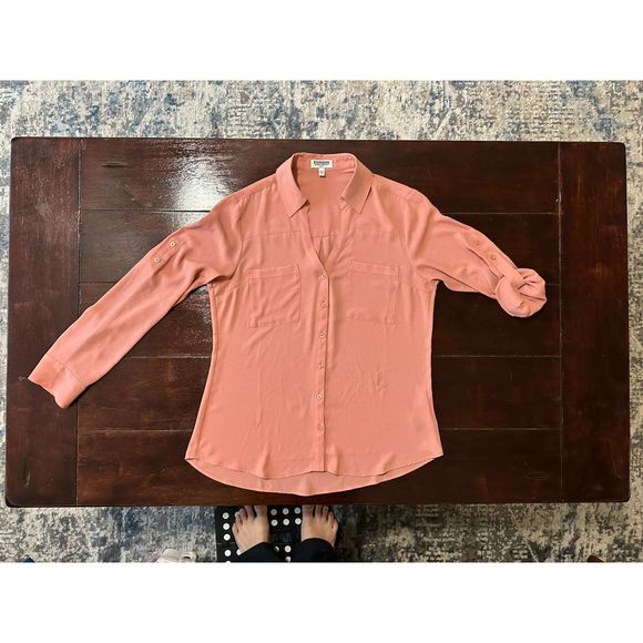 Women’s Express button down Portofino Shirt Size Medium Salmon color - Picture 1 of 7